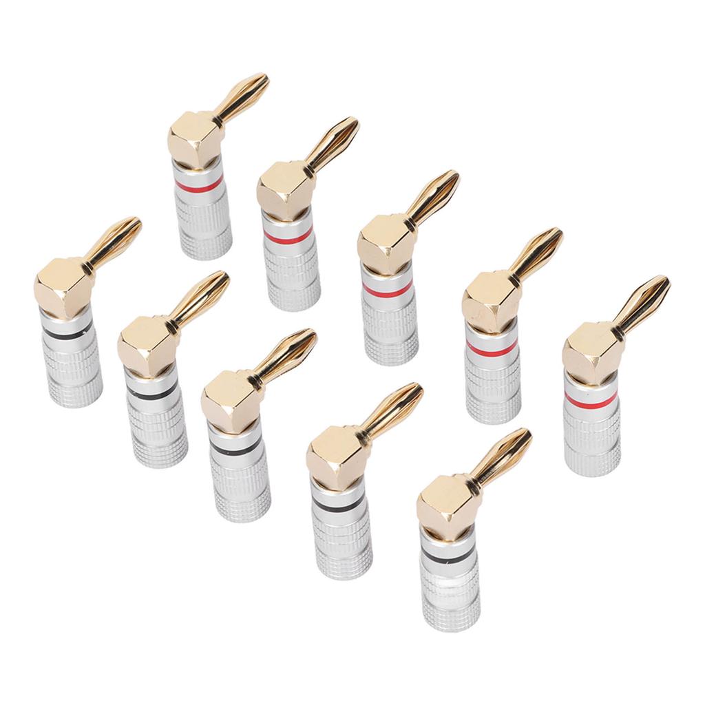 10 Pcs Banana Plugs 24K Copper Gold Plated Aluminum Case Right Angle Banana Plug for 4mm Speaker Cable Sound Jack