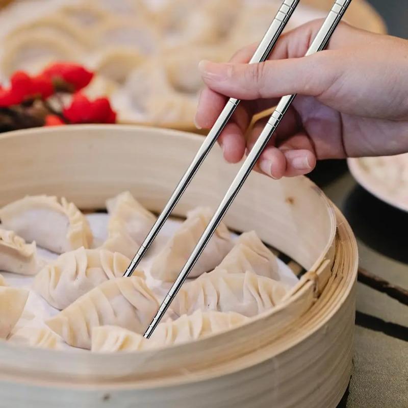 Premium Reusable Stainless Steel Chopsticks, Square Non-Slip Design, Dishwasher Safe, Perfect for Home, Hotel & Restaurant