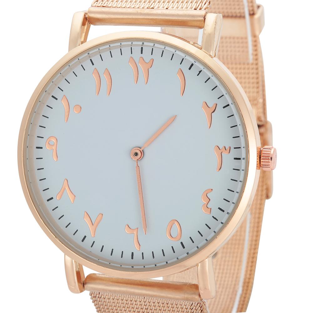 Quartz Movement Stainless Steel Strap Analog Round Dial Watch Wristwatch (Rose Gold)