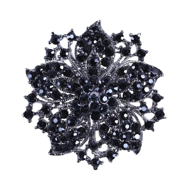 High-End Rhinestone Flower Safety Pin Brooch - Zinc Alloy Suit Accessory