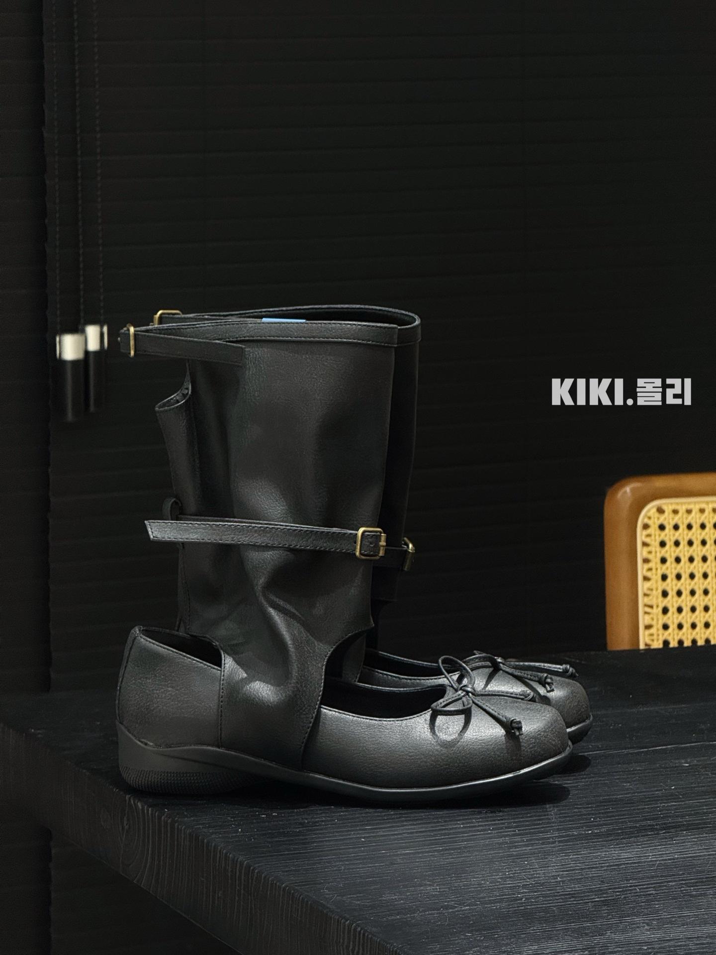 

Ballet blogger style fashion boots summer new retro niche buckle short boots flat casual short boots women 35 чёрный