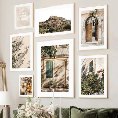 Zitronen Olivenzweig Bergdorf Blatt Wandkunst Leinwand Nordische Poster Gemälde Und Drucke Wandbilder Für Wohnzimmer Dekor