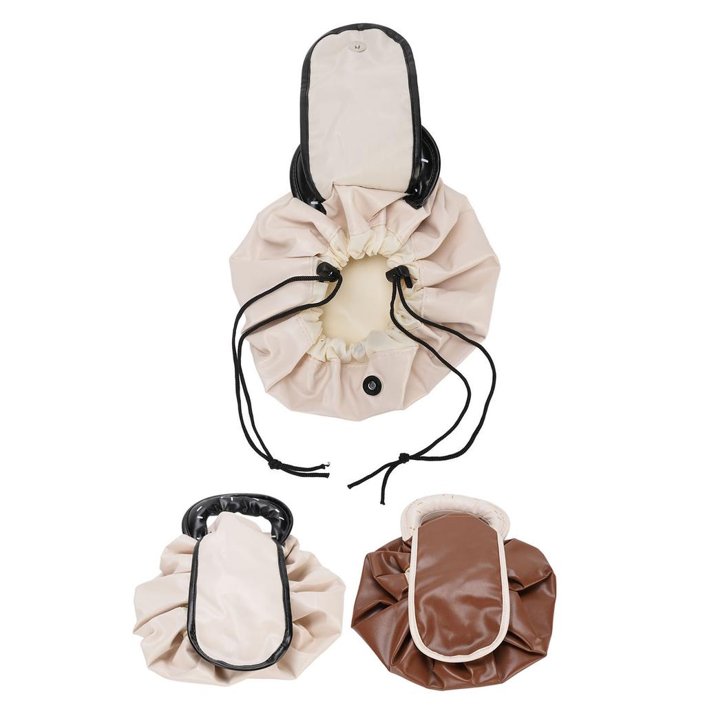 Drawstring Cosmetic Bag Water Proof PU Open Flat Makeup Organizer Toiletry Bag for Travel