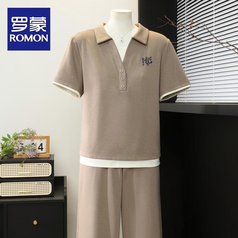 Romon Women s Lapel Short Sleeve Two-Piece Tracksuit XL