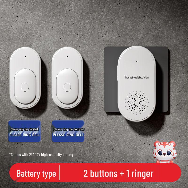 Schwarze kabellose Türklingel mit Fernbedienung, Große Reichweite, Bohrfrei, Eins-zu-Zwei-Heimsystem