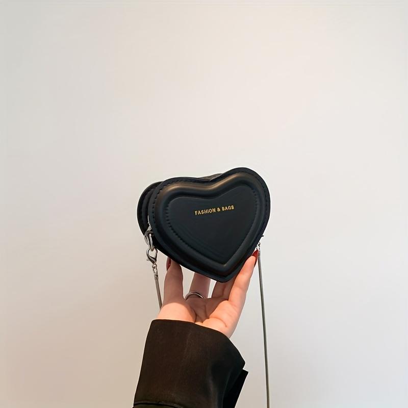 Women S Black Mini Heart-Shaped Shoulder Bag with Golden Chain Strap - Lightweight, Zipper Closure