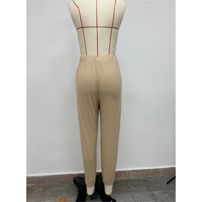 Women's solid color casual elastic waist lace-up trousers