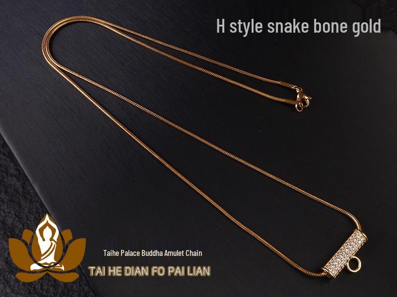 Thai Metal Buddha Amulet Necklace with Titanium Steel Beads, Curved Tubes, Micro-Paved Zircon, Nebula Eye, Butterfly, and Diamond-Set Chain.