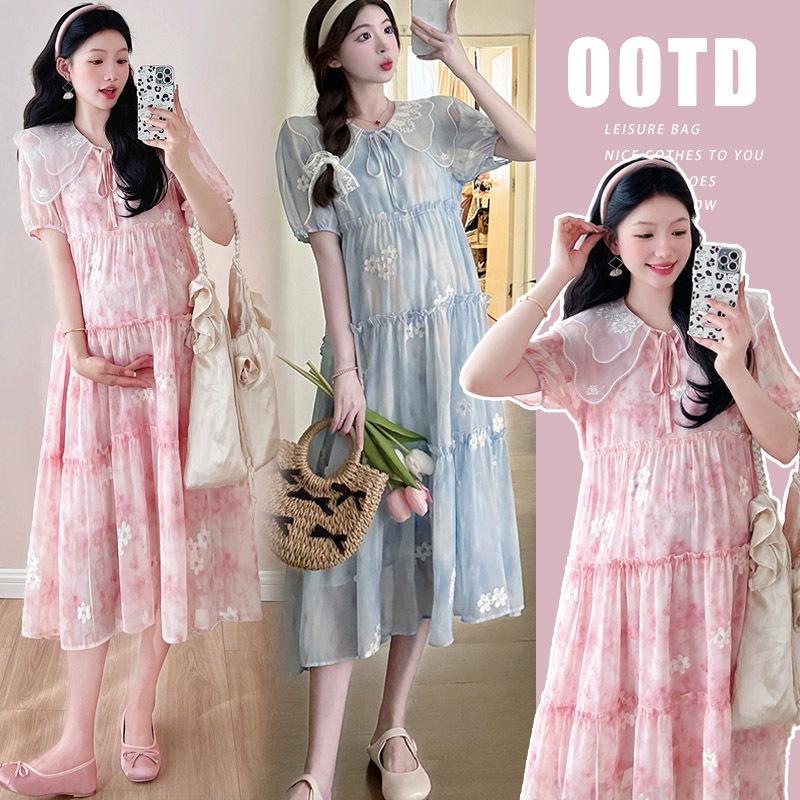 Chic Maternity Embroidered Loose-Fit Belly-Covering Maxi Dress 2XL