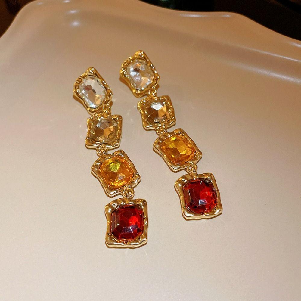 Headchain Rhinestone Tassel Earring Korean Style Sparkling Necklace Square Crystal Jewelry  Gift