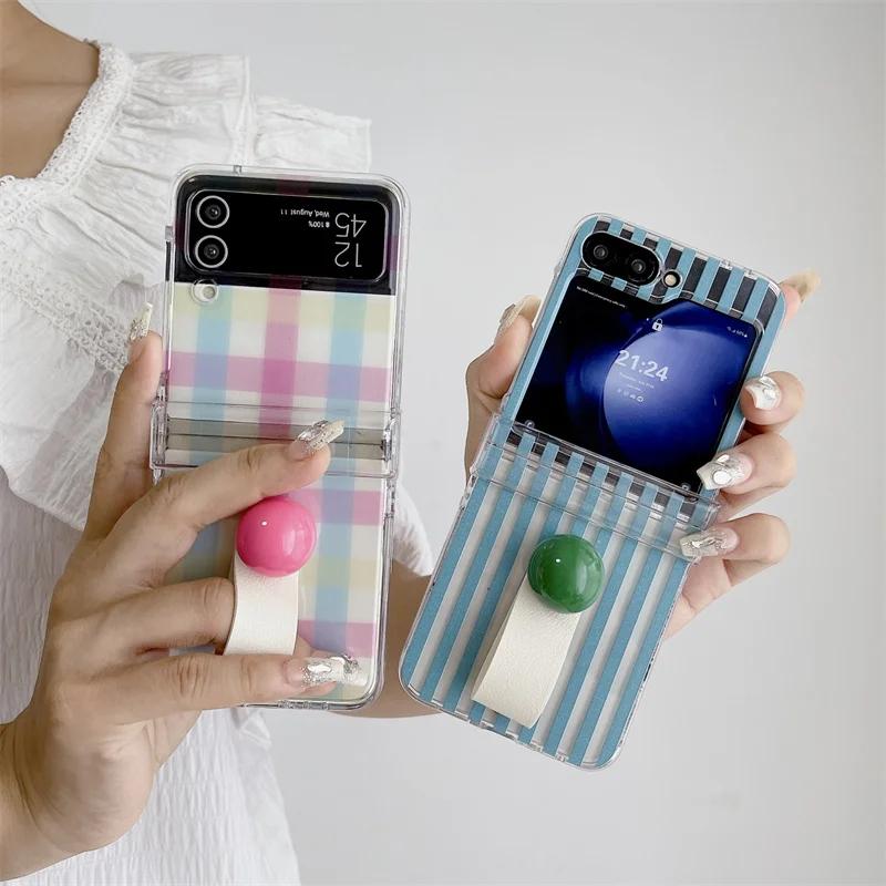 For Samsung Galaxy Z Flip 3 4 5 6 Case ZFlip5 Z Flip5 ZFlip 5 Cute Lattice Ball Ring Shockproof Back Cover