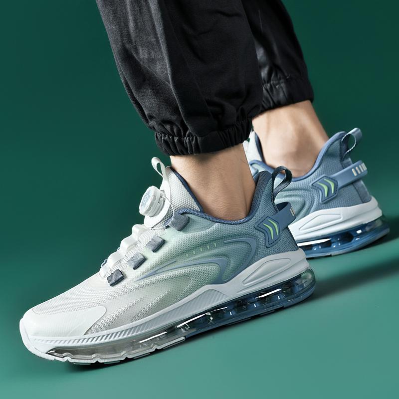 Men's New Mesh Running Shoes Casual Fashionable Breathable Running Shoes with Knob Buckle Popcorn Sole Couple's Sports Shoes