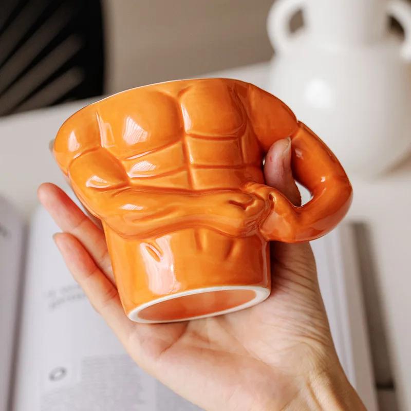 1 buc. Căni creative din ceramică pentru pectorale. Mic dejun acasă, lapte, cafea, căni cu apă, băieți, antrenor de gimnastică, căni amuzante, cadou, cadou de vacanță