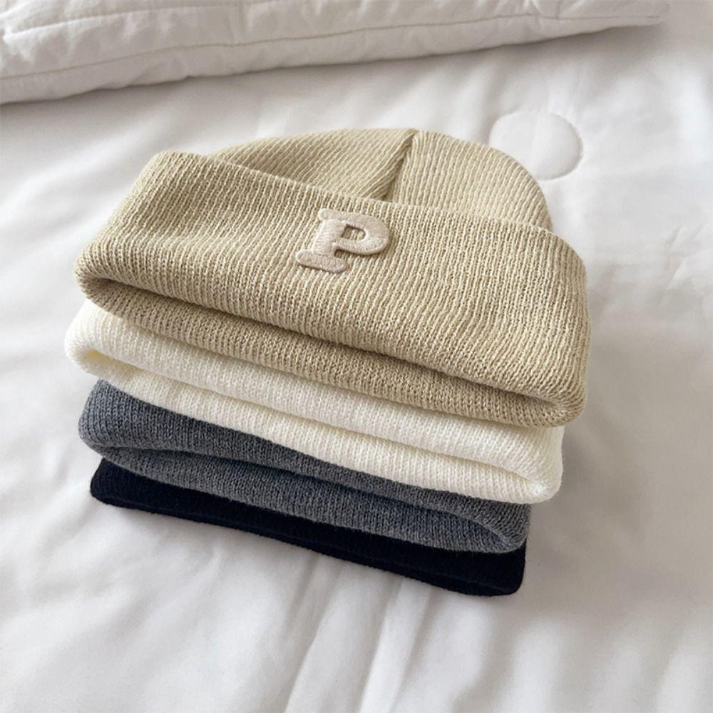 P Letter Baby Knitted Hat Autumn Winter Infant Warm Hat Fashion Baby Beanie Cap  Boys Girls