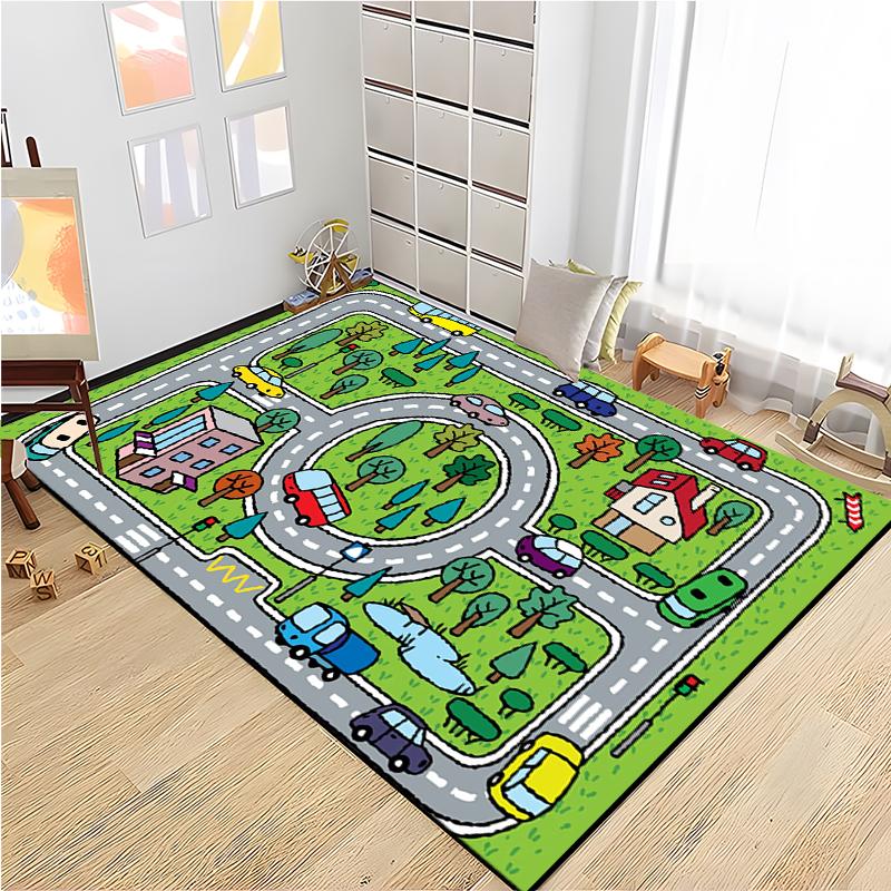 Kids Road Traffic Carpet Cartoon Car Toys Area Rug for Boys Girls City Life Educational Rugs Baby Room Bedroom Nursery Play Mat