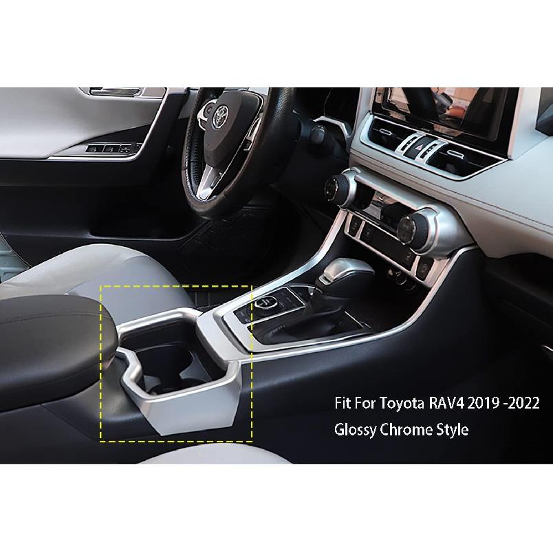 2019 2020 2021 2022 for Toyota RAV4 Car Accessories Interior Center Console Water Cup Holder Frame Cover Trim ( Glossy Chrome Style ABS 1pc