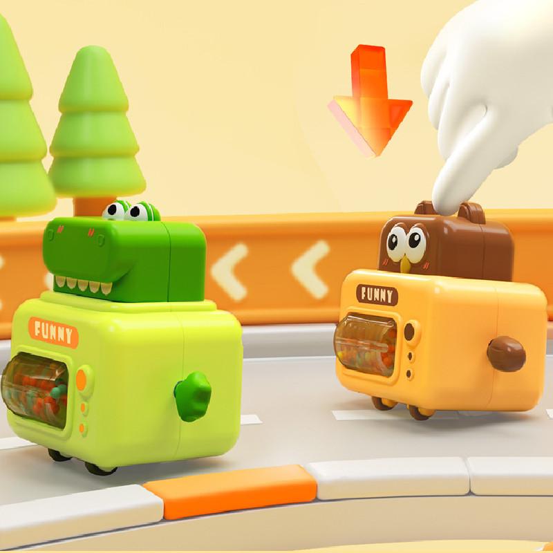 Adorable Cartoon Animal Push And Go Car With Pressable Head And Sound Rattle