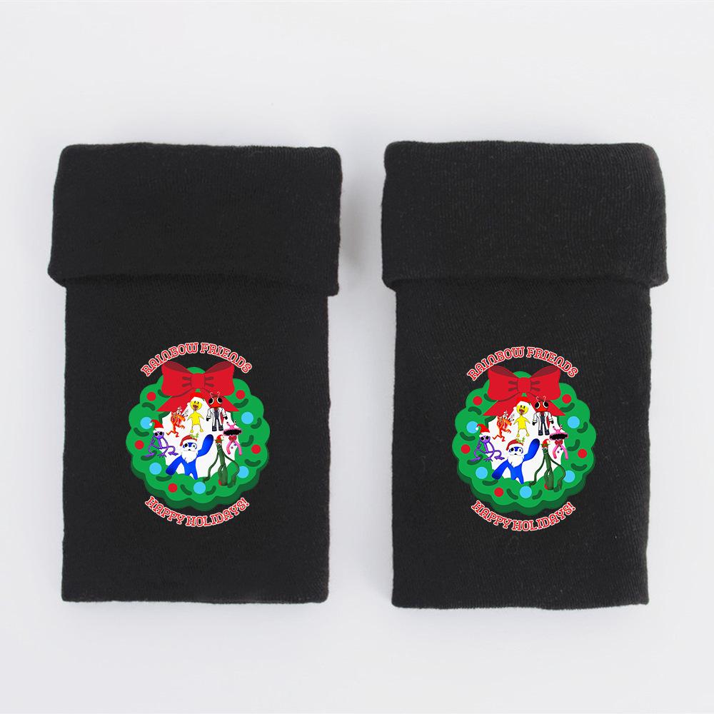 

Gloves Rainbow Friends Half Finger Gloves Warm Printing Winter Students Write BlackGreen