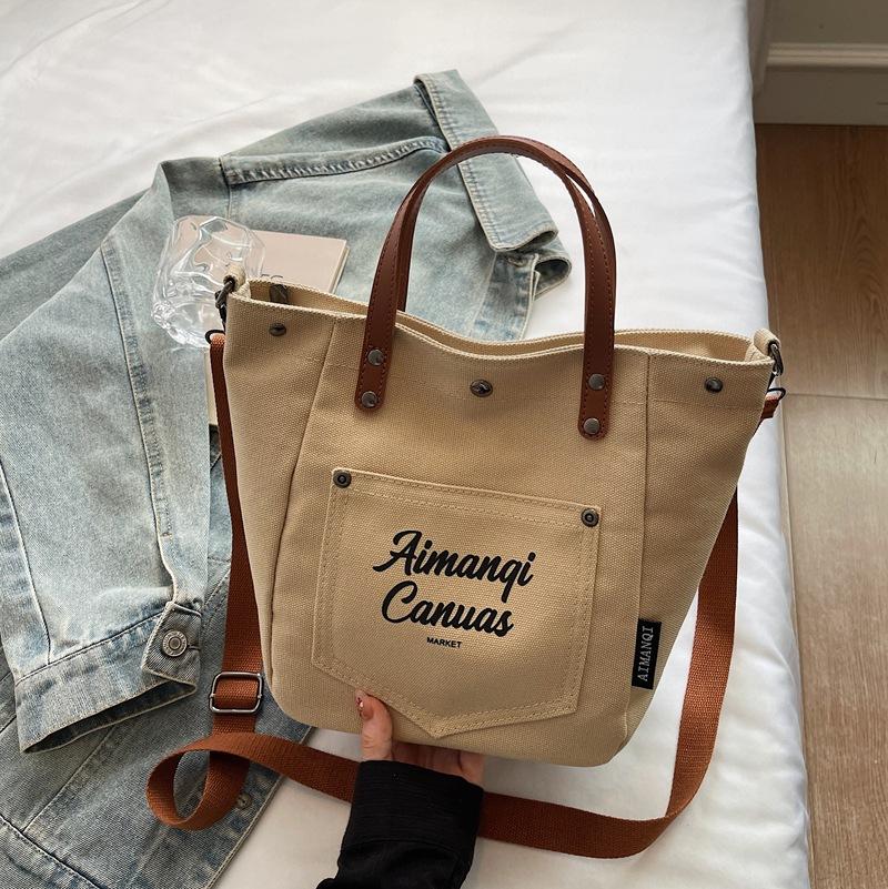 Fashion Canvas Shoulder Bag Women Winter Large Capacity Crossbody Bag for Work Commute Comfortable Versatile Texture Bucket Bag