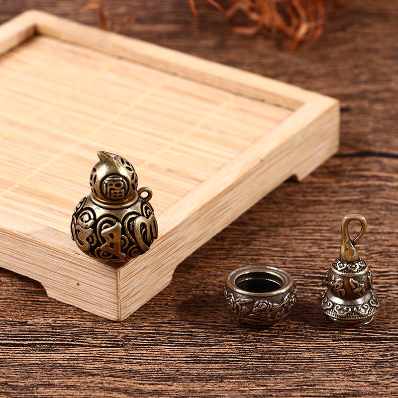 Brass Letters Blessing Lotus Gourd Charms Lucky Keychain Pendants Pill Box Container Bottle