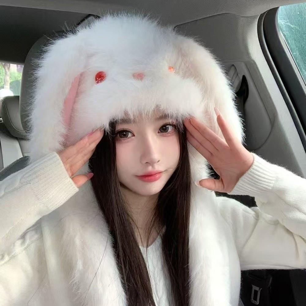 Ears Can Move Rabbit Ear Plush Cap Warm Beanies Hat Fashion Bomber Cap Women