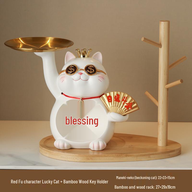 Japanese Style Resin Lucky Cat Storage Tray - Housewarming & Decorative Gift Ornament