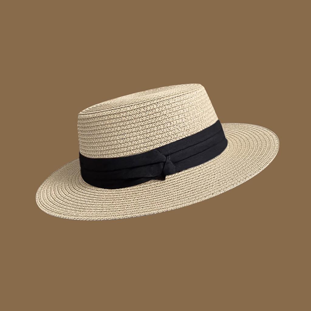 Women Summer Straw Hat Travel Beach Panama Sun Hats For Female Solid Color Ribbon Wide Brim Sunscreen Cap