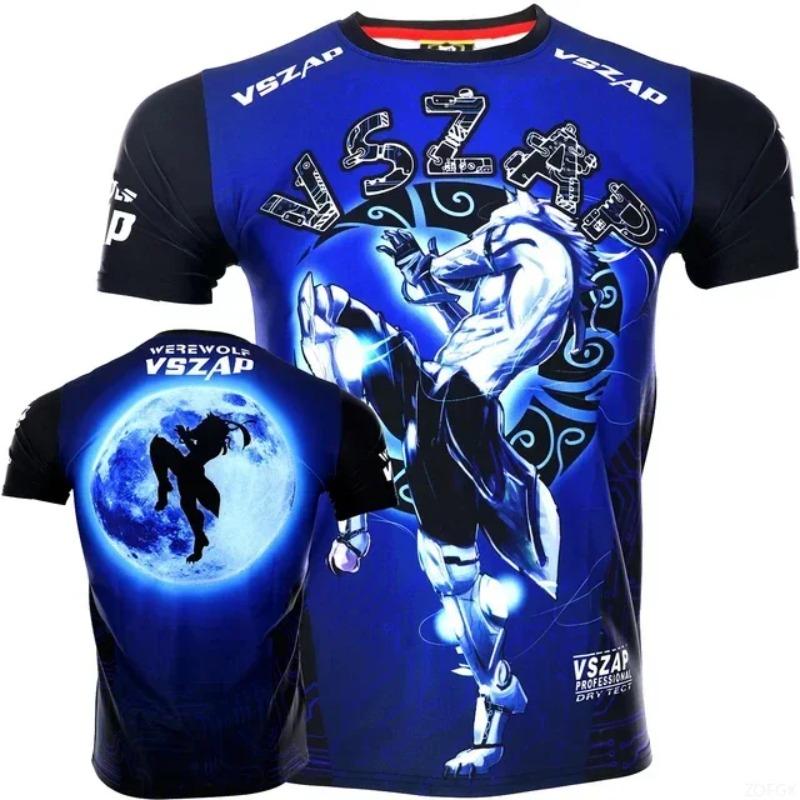 3D-Druck Sport Schnelltrocknend Atmungsaktiv Herren T-Shirt Brazilian Jiu-jitsu MMA Boxen Training Muay Thai Kampf Street Kurzarm