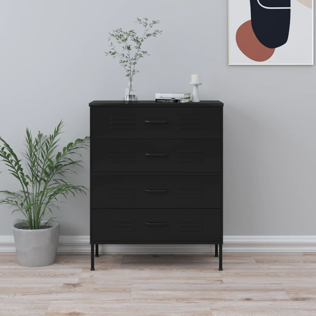 Black Chest of Drawers 80 x 35 x 101.5 cm Steel
