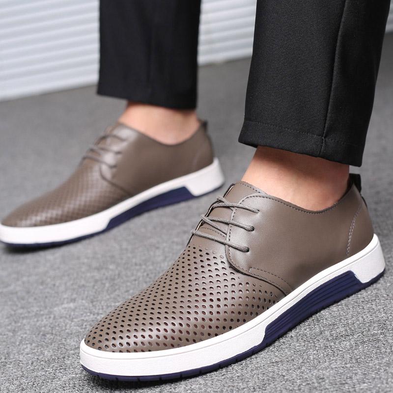 Fashion Men Casual Shoes Summer Breathable Leather Holes Design Brand Flat Shoes for Men Driving Shoes Men's Boat Shoes