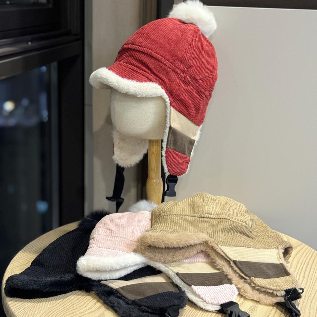 Neuer Winter Plüsch Ohrenschutz Hut für Damen Cord Plus Samt Warmer Donnerhut Kälteschutz Entenzunge Pilotenmütze Trend
