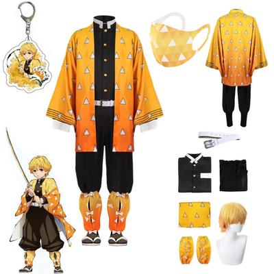 Anime Demon Slayer Kimetsu No Yaiba Agatsuma Zenitsu Cosplay Kostuum Pruik Vrouwen Kimono Uniform Halloween Kerstfeest Kleding