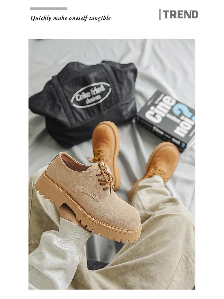 Men's Vintage Low-Top Derby Shoes, Autumn/Winter 2024 Martin Boots, Thick Sole, Versatile Style (Model: 66502-J)
