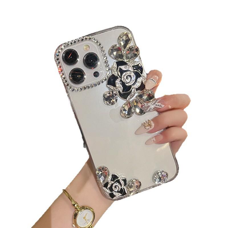 For Apple Ins Style Transparent Mobile Phone Case for IPhone17 Rhinestone 16 Rose Three-dimensional 15 Light Luxury Xsmax Hard