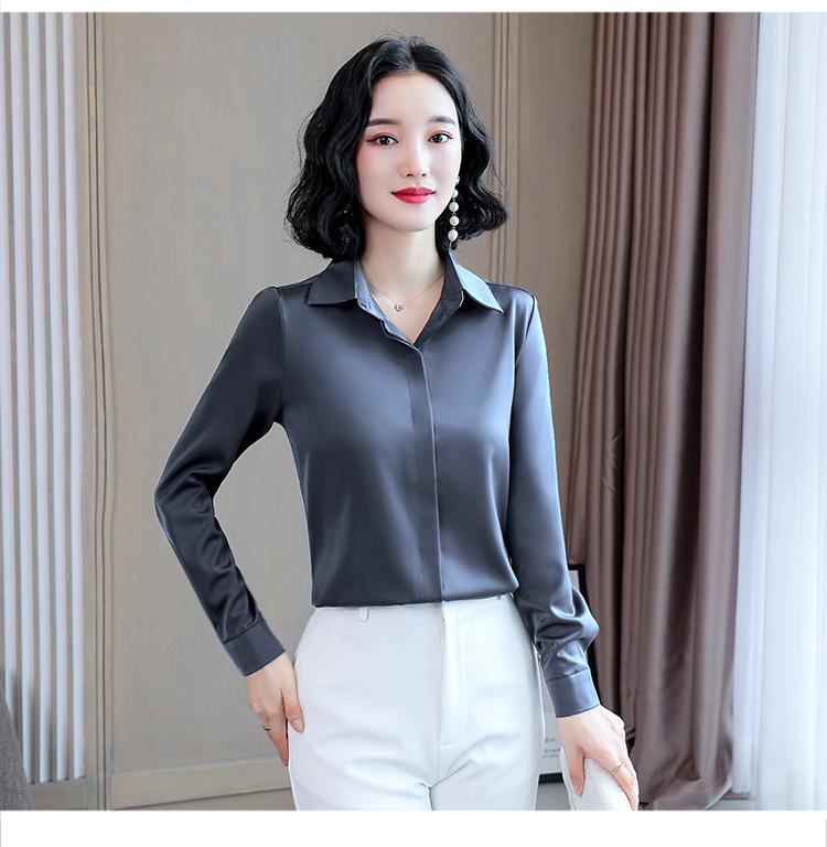 Women's Long-Sleeve Silky Satin Acetate Shirt - Early Autumn Trendy Design