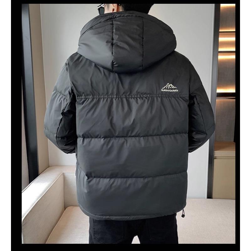 Hooded Down Jacket Men's Winter 2025 New High-end Fashion Casual Stitching Short White Duck Down Men's Cotton Jacket