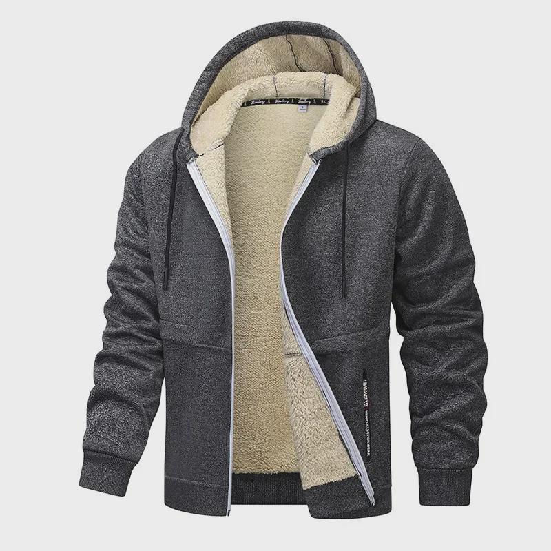 European Men's Lambskin Hooded Jacket - Warm, Windproof, Casual Autumn/Winter Wear