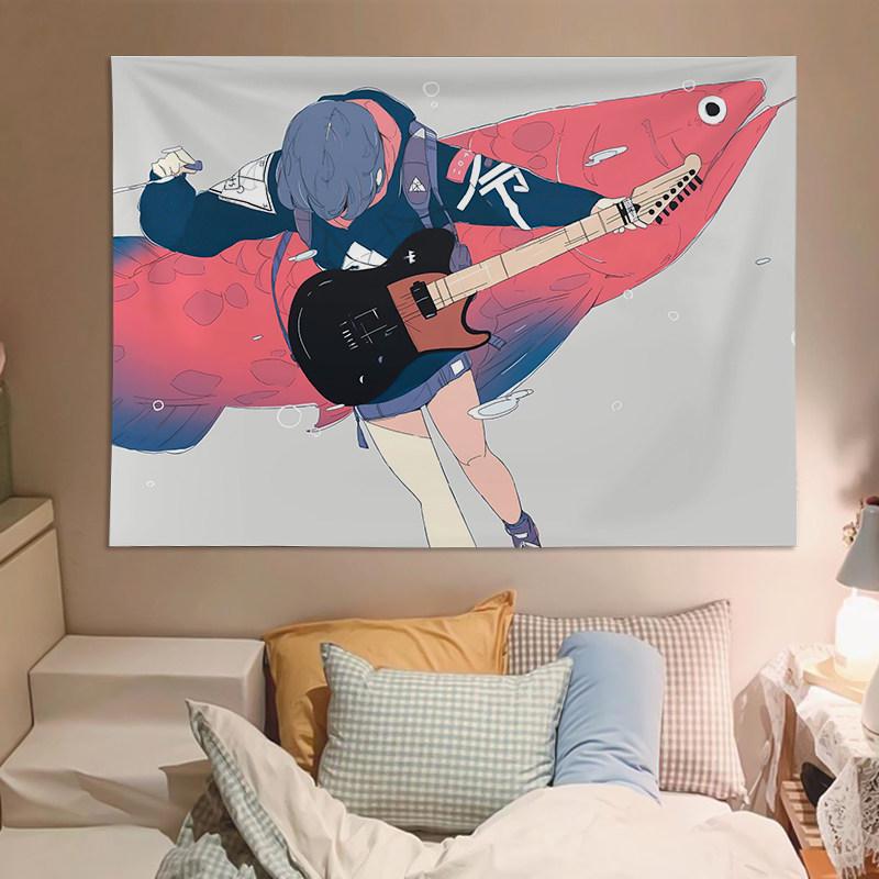 Japanese Style Cute Girl Illustration Tapestry Decorative Wall Art for Bedroom Dormitory Headboard Creative Living Room Decor