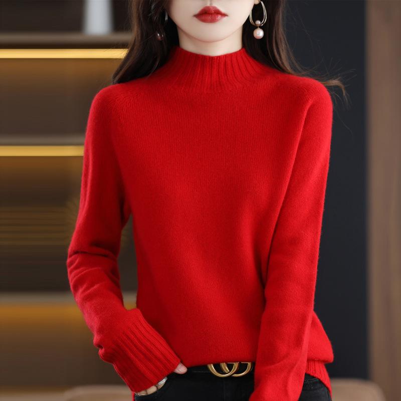 Seven-needle Flat Half Turtleneck Cardigan for Women In Autumn and Winter Simple and Versatile Cashmere Knitted Base Sweater Thick