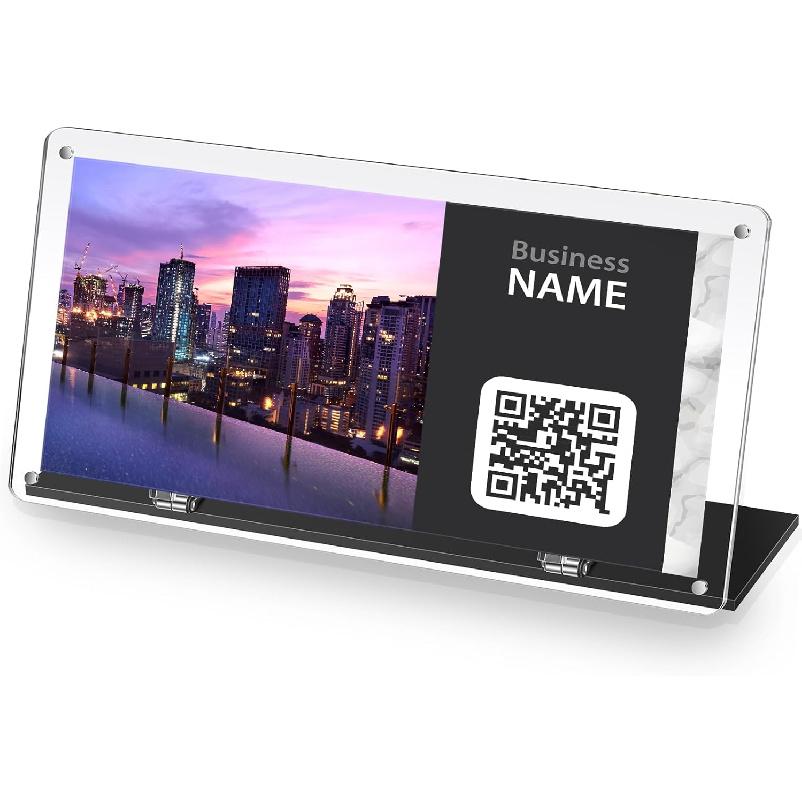 Thyle Acrylic QR Code Stand Adjustable Foldable Slant Back Sign Holder Clear QR Code Sign Paper Display Stand with Black Base for Business Social