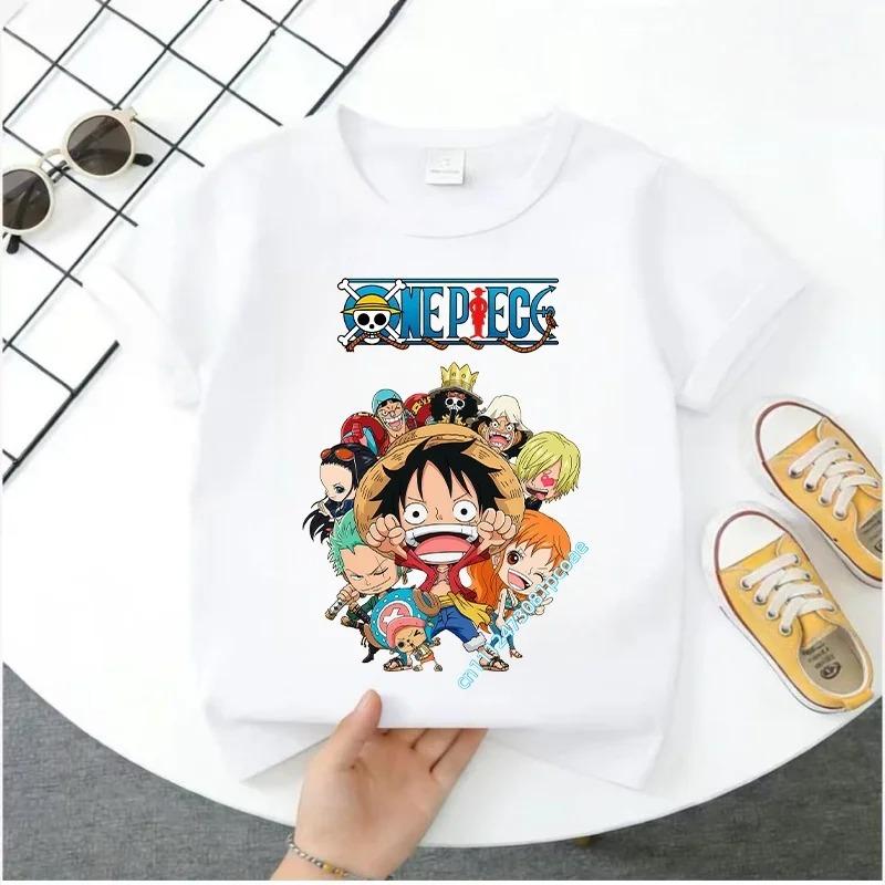 2026 One Piece Boys' Sweatshirt - Children's Short Sleeve Casual Top - Summer Cartoon Print