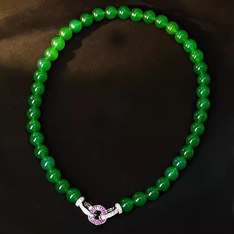 

Набор браслета и ожерелья из зеленого халцедона в китайском дворцовом стиле: Ретро Дизайн Гочао для Женщин Green Chalcedony Necklace [Spring Wire]