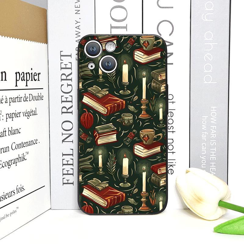 Vintage Totenkopf Blume Bücherregal Bemalte Handyhülle für IPhone 16 12 11 14 13 15 Pro Max Mini X XS XR SE2020 7 8 14Plus Weiche Hülle