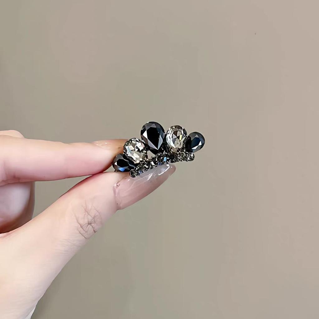 Korean Luxury Black Mini Crown Duckbill Clips Delicate Women Side Bangs Broken Hair Barrettes Sweet Daily Hair Accessories