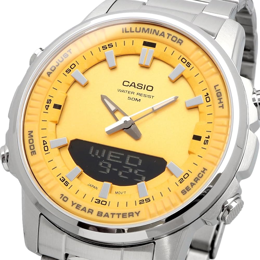 Casio World Time Analog-Digital Quartz Men's Watch AMW-880D-9AV Orange Yellow Metal Band International Model