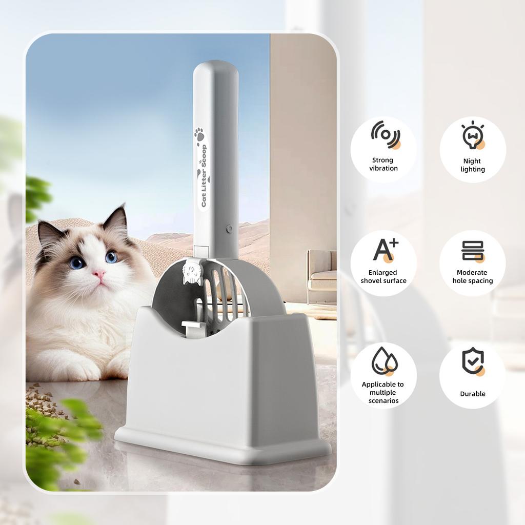 Otomatik Kedi Kumu Küreği Tutuculu Ultraviyole Sterilizasyon Lambalı Type-C Şarj Edilebilir Asılabilir