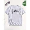 European Sizes Men's Soccer Heartbeat Rhythm & Soccer Ball Motion Graphic T-Shirt - White Retro Fan Tee with Black & White Print, Casual