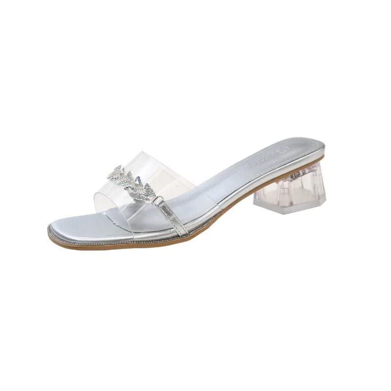 

Прозрачные босоножки Fish Mouth, женские туфли на высоком каблуке, со стразами, Fairy Wind 2024, новые летние тапочки на высоком каблуке 35 серебряный