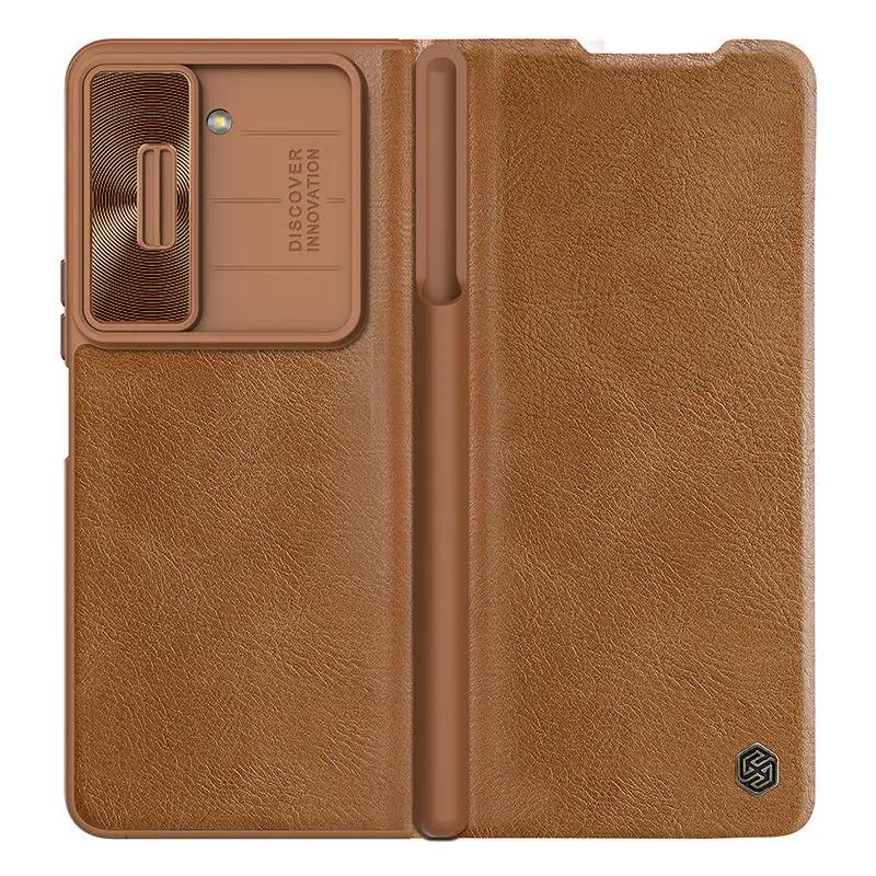 NILLKIN Qin Flip Leather Case for Samsung Galaxy Z Fold 5 with S-Pen Pocket Slide Camera Lens Cover Full Protection Phone Case