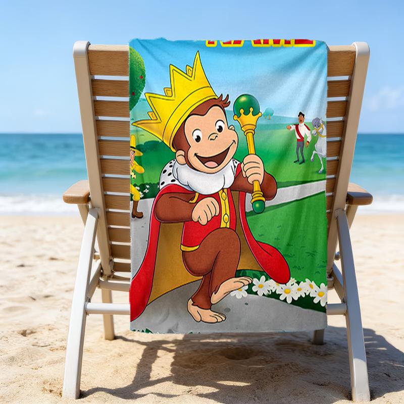 1pc Curious George8 Beach Towel with Custom Name, Beach/Swimming/Bath/Picnic/Camping Towel, Suitable for Seaside Beaches